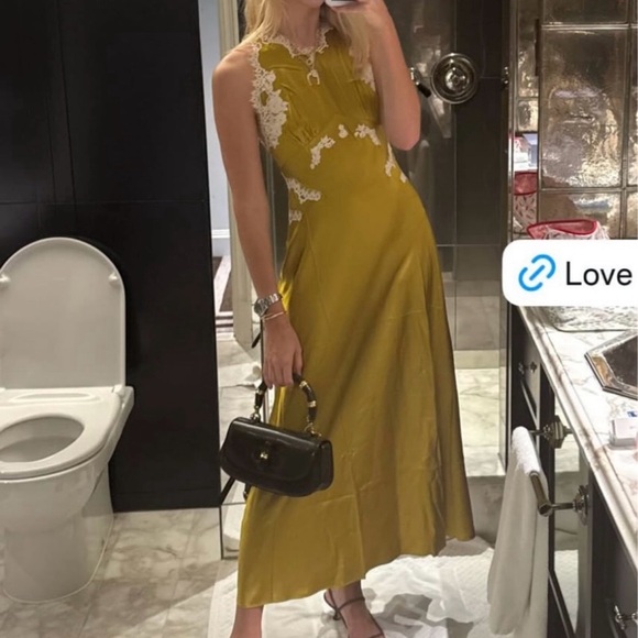 NWT DÔEN Odelina Dress Oakmoss Silk Satin Lace Trim Maxi Slip Dress XL - Picture 2 of 9